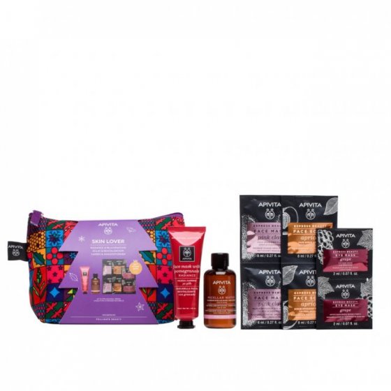 Apivita Skin Lover Radiance Máscara romã + Água micelar com Oferta de Express Beauty Máscara argila rosa + Mascara Alperce + Máscara olhos uva Natal 2020