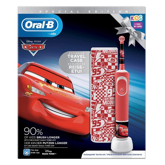Oral-B Kids Escova de dentes elétrica Disney Cars + Estojo de viagem Edição especial